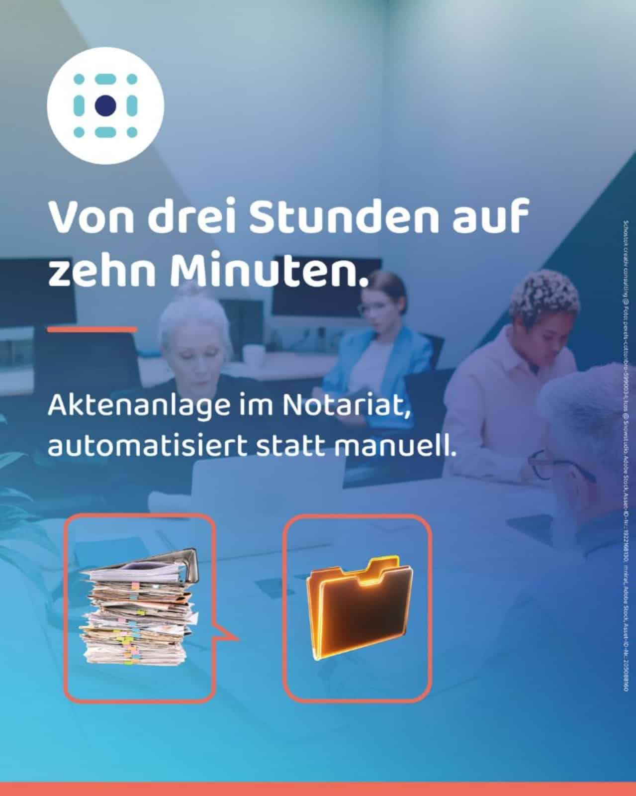 Dokument „Aktenanlage von drei Stunden auf zehn Minuten“, erste Seite